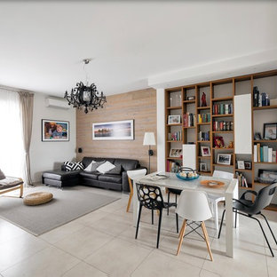 Ispirazione per un soggiorno contemporaneo aperto con pavimento beige