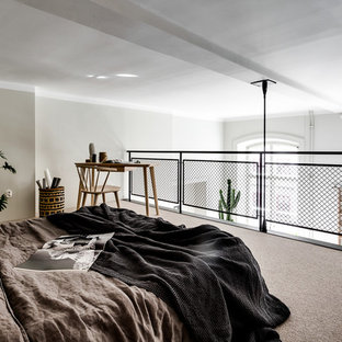 Réalisation d'une chambre nordique de taille moyenne avec un mur blanc.