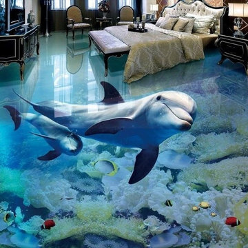 3д полы в спальне с дильфинами