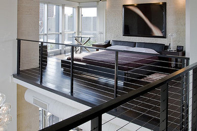 Пример оригинального дизайна: спальня среднего размера на антресоли в стиле лофт