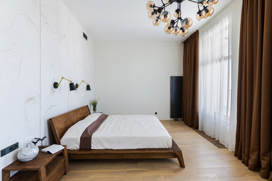 サンクトペテルブルクにあるコンテンポラリースタイルのおしゃれな寝室のインテリア