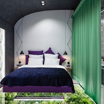 Studio with a soaring bed over grass-plot /Студия с парящей кроватью и лужайкой