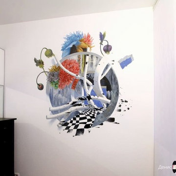 Цветочная абстракция - роспись стены в спальни