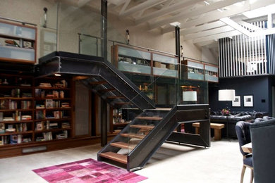 Staircase - modern wooden floating open staircase idea in San Francisco
