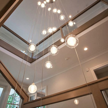 3 STORY STAIRCASE MODERN CHANDELIER, CONTEMPORARY FOYER