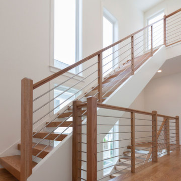 48_Contemporary Round Stainless Steel Balustrade & Oak Treads, Arlington VA 2220