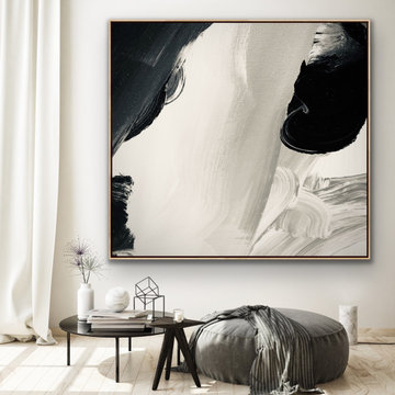 60" modern black and white abstract artwork Original Large Modern Painting
