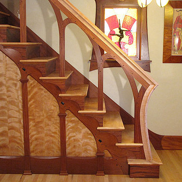 Art Nouveau Mahogany Staircase with Maple Treads, Ebony Buttons