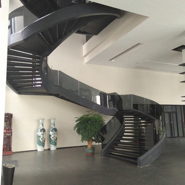 Awesome Europe Grey Glass Balustrade Curved Stairs-Helical Staircase