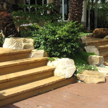 Backyard stone staircase in Lighthouse Point Florida