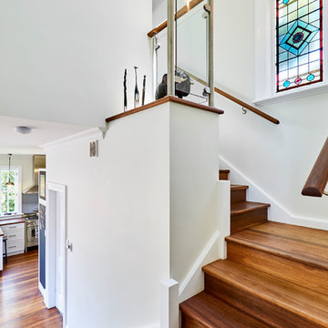 Balmain cottage - stairs with leadlight window