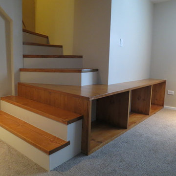 Basement Stairs with Built-in Storage Cabinet