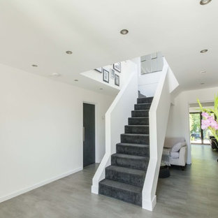 Moderne Treppe mit Teppich-Treppenstufen und Teppich-Setzstufen in Sonstige