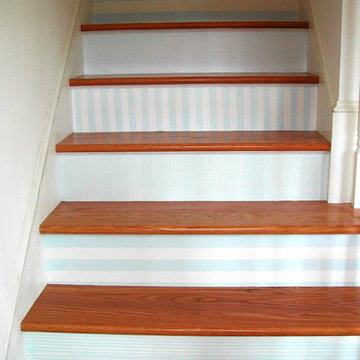 Beach Cottage "Light blue glaze stripes on stairs"