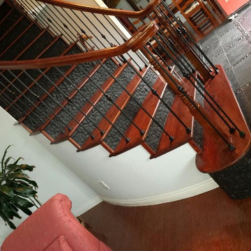 Before and After - New Hardwood and Stone Staircase