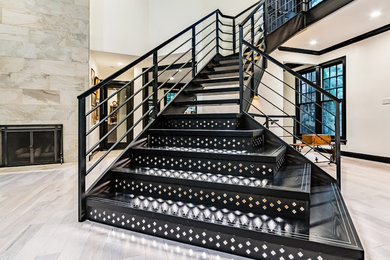 Mid-sized trendy wooden floating open and mixed material railing staircase photo in DC Metro