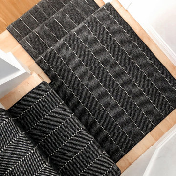 Black and White Herringbone/Striped Wool Custom Stair Runner
