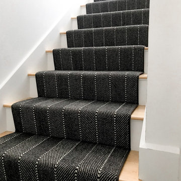 Black and White Herringbone/Striped Wool Custom Stair Runner