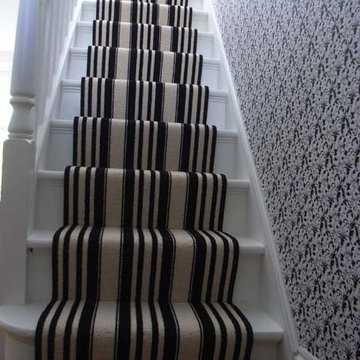 black and white striped stair carpet runner