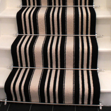 Black & White Striped Wool Carpet to Stairs