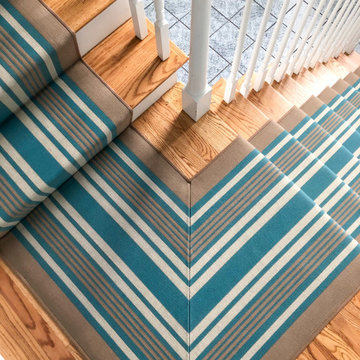 Blue & Brown Wool Striped Stair Runner