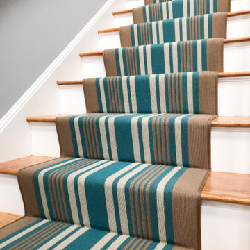 Blue & Brown Wool Striped Stair Runner