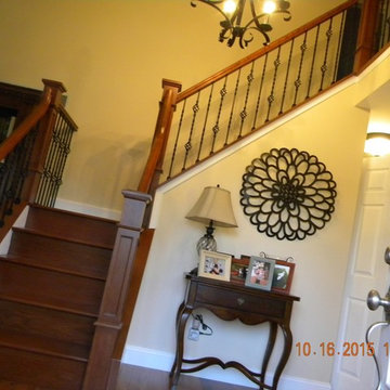 Brazilian Cherry Handrail, Treads, and Posts with Iron Balusters