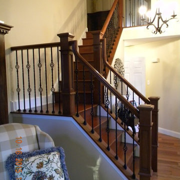 Brazilian Cherry Handrail, Treads, and Posts with Iron Balusters