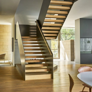 Mid-sized trendy wooden u-shaped open staircase photo in Dallas
