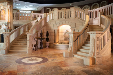 Inspiration for a huge mediterranean curved staircase remodel in Other