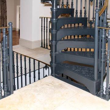 Cast Spiral Staircase with Brass Handrail