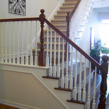 Ceramic Tile Stair Riser with Solid Dark Oak Tread
