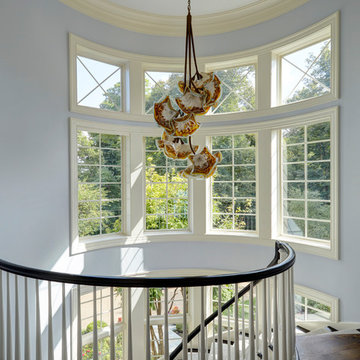 Circular Stair Tower with Art Glass Chandelier