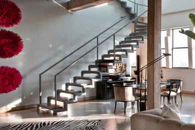 Example of a trendy wooden straight open staircase design in Chicago