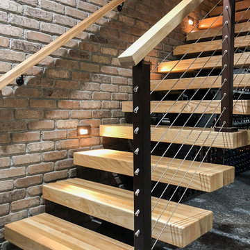 Close Up View of the New Industrial Style Staircase with Mountain Modern Touches