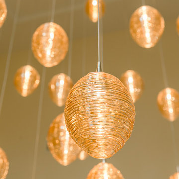 COCOON | Custom Stairwell Chandelier | Blown Glass Vaulted Ceiling Light Fixture