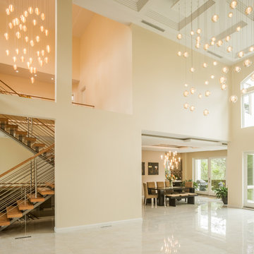 COCOON | Custom Stairwell Chandelier | Blown Glass Vaulted Ceiling Light Fixture