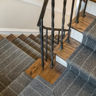 Inspiration for a mid-sized contemporary wooden straight metal railing staircase remodel in Chicago with carpeted risers