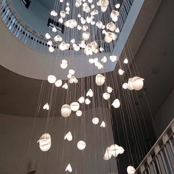 CONTEMPORARY CUSTOM LENGTH PENDANTCHANDELIER, PEARL SHELL CHANDELIER by GALILEE