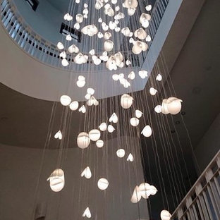 CONTEMPORARY EXTRA LONG PENDANT LIGHTING, PEARL SHELL CHANDELIER by GALILEE LIGH