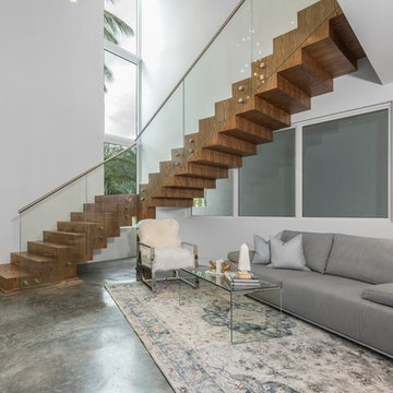 Contemporary Miami Entryway and Floating Staircase
