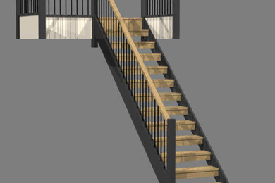 Cette photo montre un escalier sans contremarche droit tendance de taille moyenne avec des marches en bois et un garde-corps en matériaux mixtes.