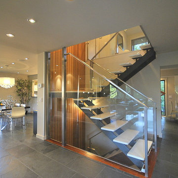 Contemporary Staircase in Renovated 2-Story Home in Edmonton, AB, Canada