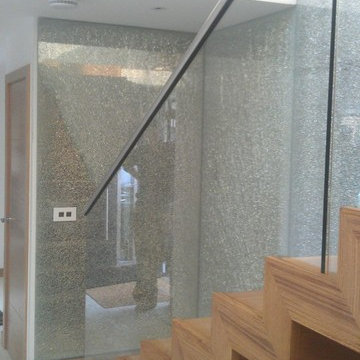 Crackle Glass Wall Cladding and Glass Balustrade