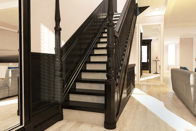 Mid-sized ornate painted l-shaped staircase photo in New York with painted risers