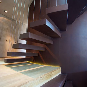 curved metal staircase