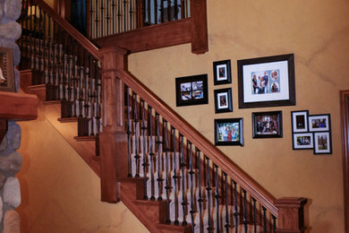Staircase - large traditional wooden l-shaped mixed material railing staircase idea in Other with wooden risers