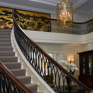 Custom Curved Staircase & Upstairs Balcolny
