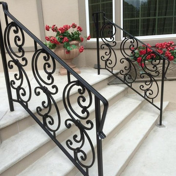 Custom Made Wrought Iron Exterior Step Rail and Patio Enclosure