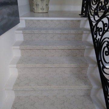 Custom wool stair runner over marble steps.